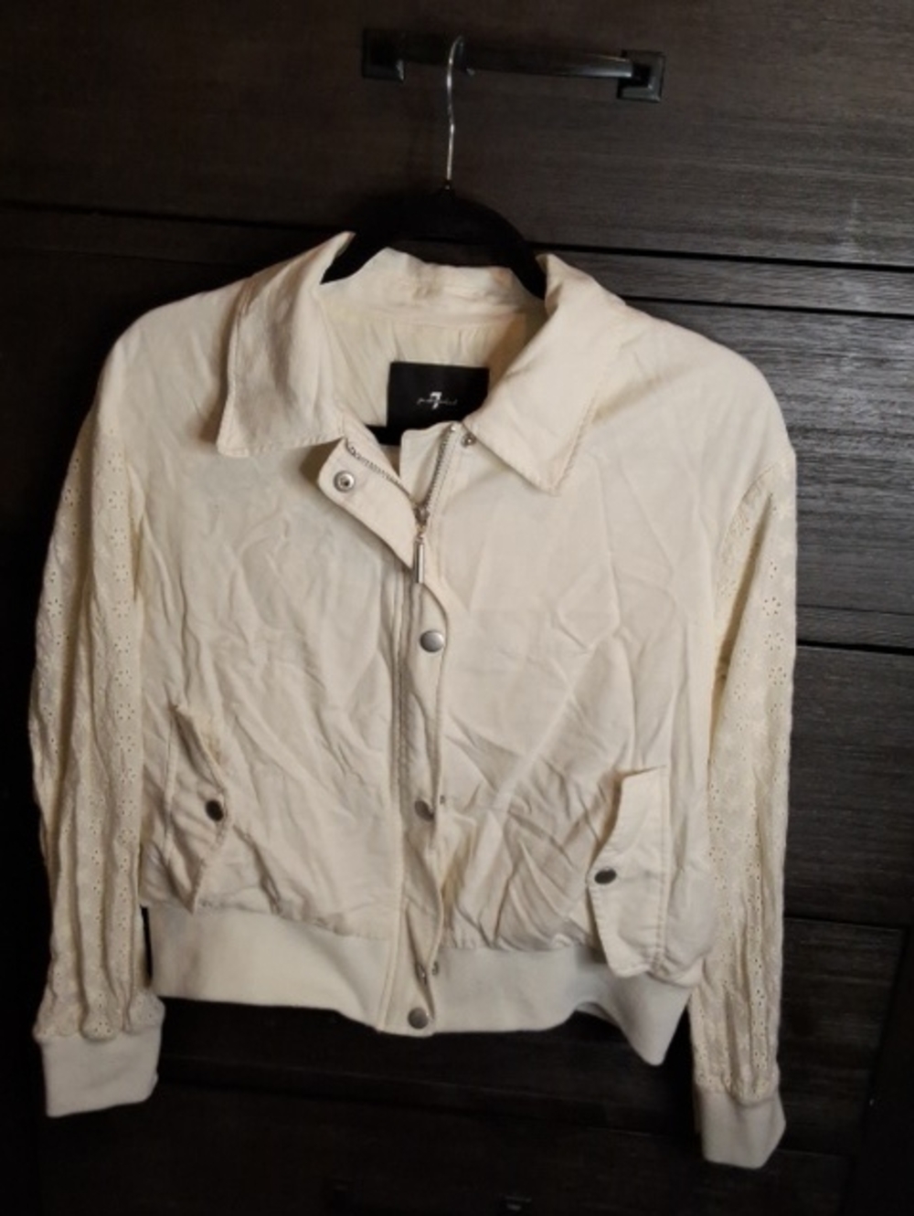 7 For All Mankind Cream Eyelet-Sleeve Bomber Jacket